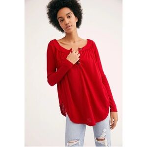 WE THE FREE Must Have Henley Waffle Knit Long Sleeve Top Size S